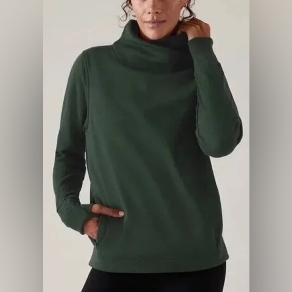 Athleta Cozy Karma Twist Neck Forest Green Sweatshirt